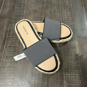 Torrid Black and White Striped Espadrille Slides